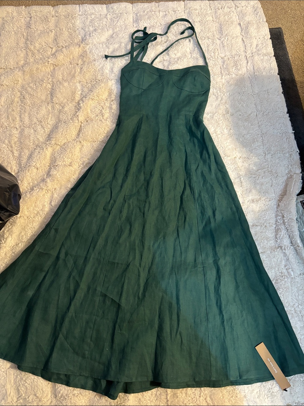 Reformation linen Forest Green Maxi Dress with Tie Straps